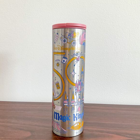 Disney World 50th Anniversary Magic Kingdom Starbucks Metal Tumbler Bottle New - Picture 1 of 3